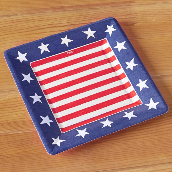 Caspari Square Paper Salad Plate - Red, White & Blue Online Sale