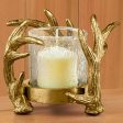 Antler Metal and Glass Hurricane Candleholder For Sale