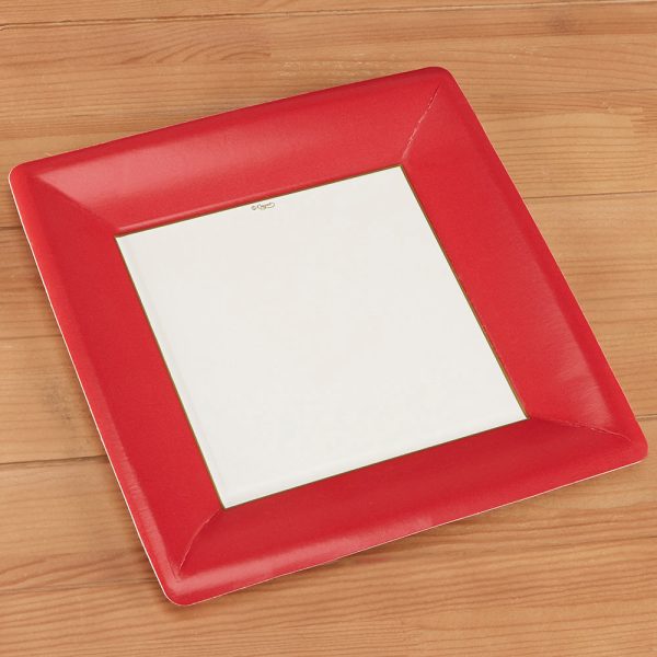 Caspari Square Paper Plates, Grosgrain, Red Fashion