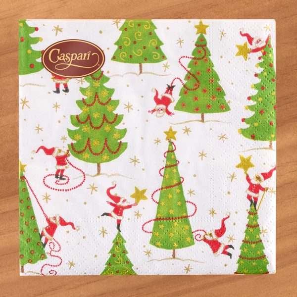 Caspari Paper Napkins, Twirling Santas Cheap