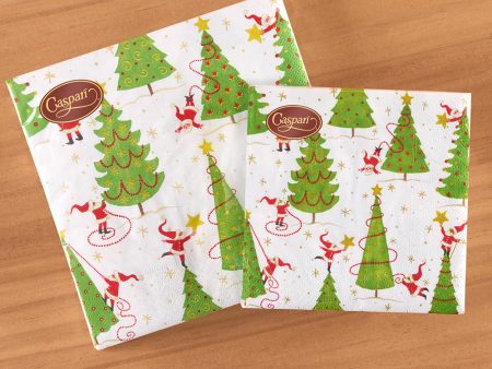 Caspari Paper Napkins, Twirling Santas Cheap