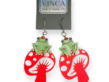 Last Chance! TOAD-ally FUN-gi Dangle Earrings on red mushrooms Sale