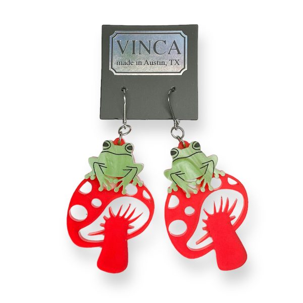 Last Chance! TOAD-ally FUN-gi Dangle Earrings on red mushrooms Sale