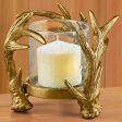 Antler Metal and Glass Hurricane Candleholder For Sale