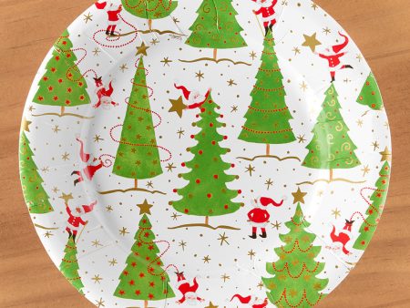 Caspari Paper Plates, Twirling Santas Fashion