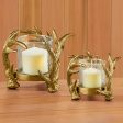 Antler Metal and Glass Hurricane Candleholder For Sale