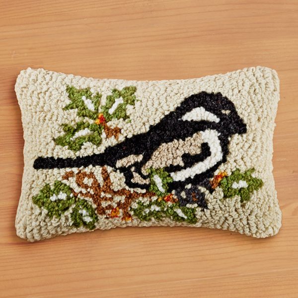 Chandler 4 Corners 12  x 8  Hooked Pillow, Chickadee in Vines Fashion