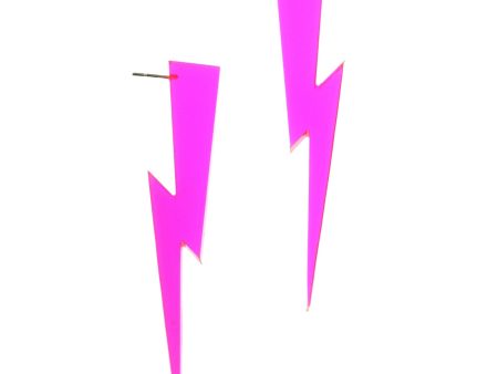 Lightning Bolt Earrings in Clear Pink Hot on Sale