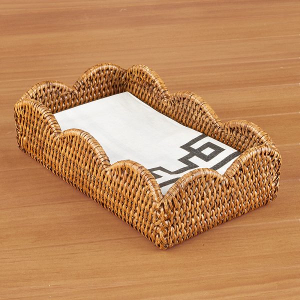 Caspari Scalloped-Edge Rattan Napkin Holders, Natural For Discount