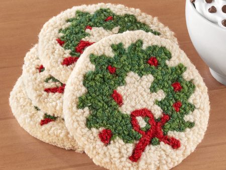 Chandler 4 Corners Hooked Wool Coaster Set, Wreath Sale