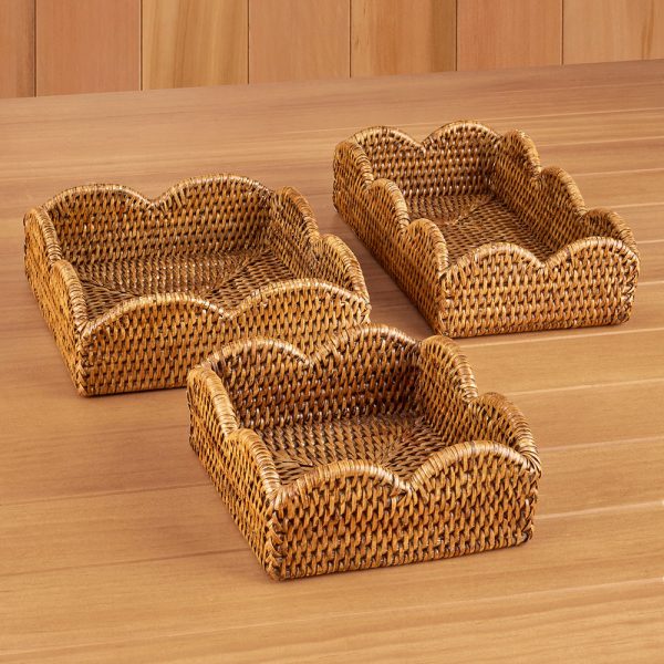 Caspari Scalloped-Edge Rattan Napkin Holders, Natural For Discount