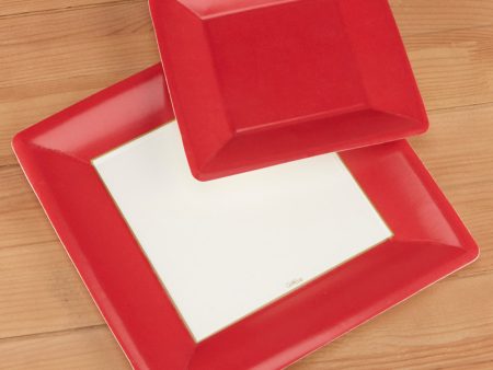 Caspari Square Paper Plates, Grosgrain, Red Fashion