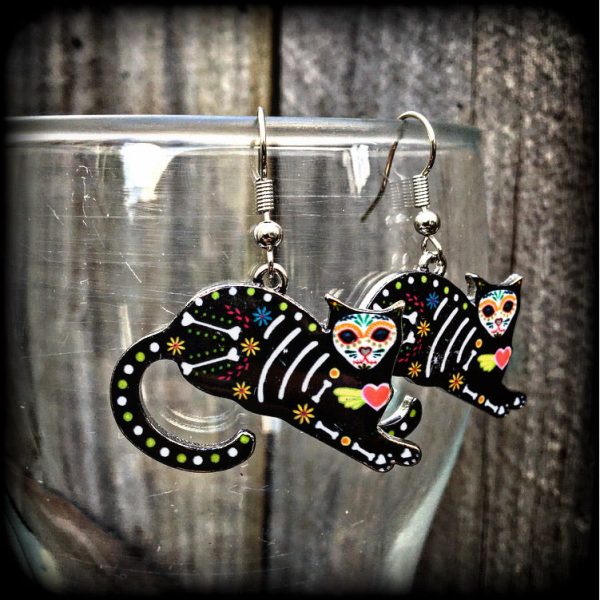 Day of the dead cat earrings-Halloween earrings Supply