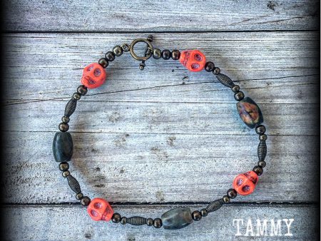 Papa Legba bracelet-Jasper skull bracelet For Cheap