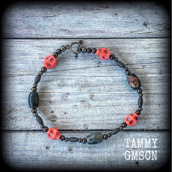 Papa Legba bracelet-Jasper skull bracelet For Cheap