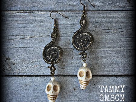 Serpent and skull earrings-Damballah jewelry For Discount