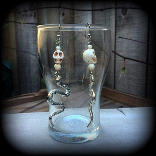 Snake and skull earrings-Damballah jewellery Online Sale