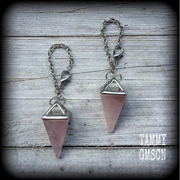 Rose quartz earrings-Tunnel dangles Discount