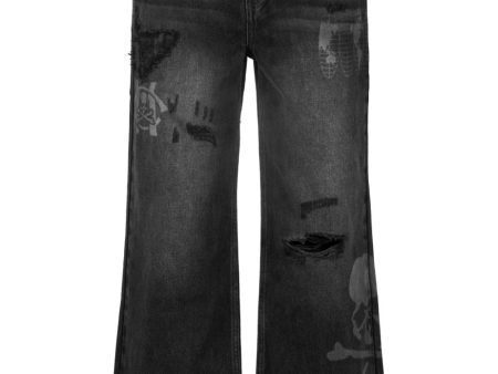 X C2h4 Skull-Embroidery Flared Jeans Sale