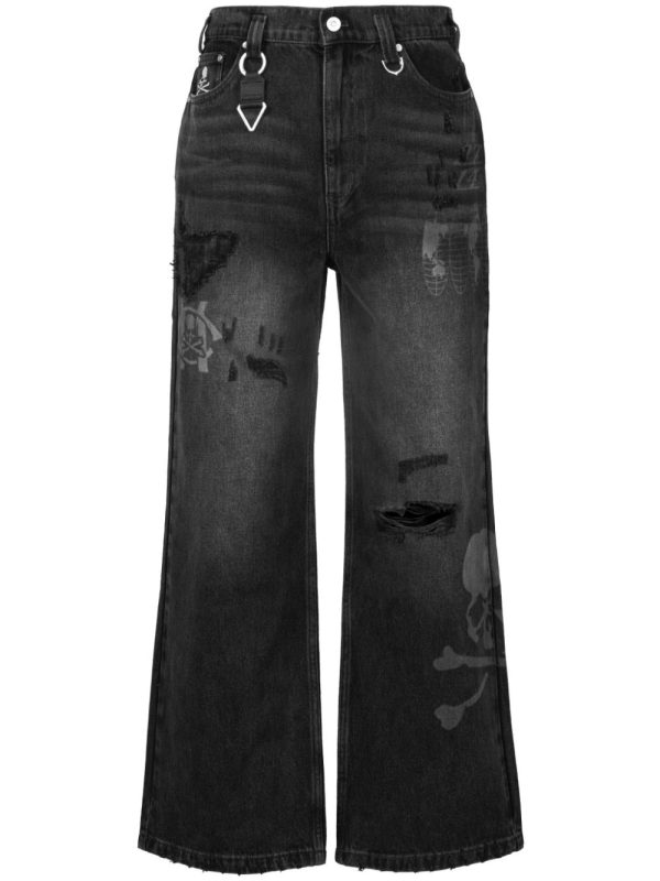 X C2h4 Skull-Embroidery Flared Jeans Sale