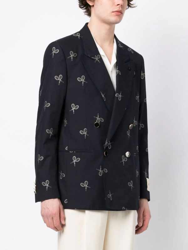 Racket-Print Double-Breasted Blazer Online