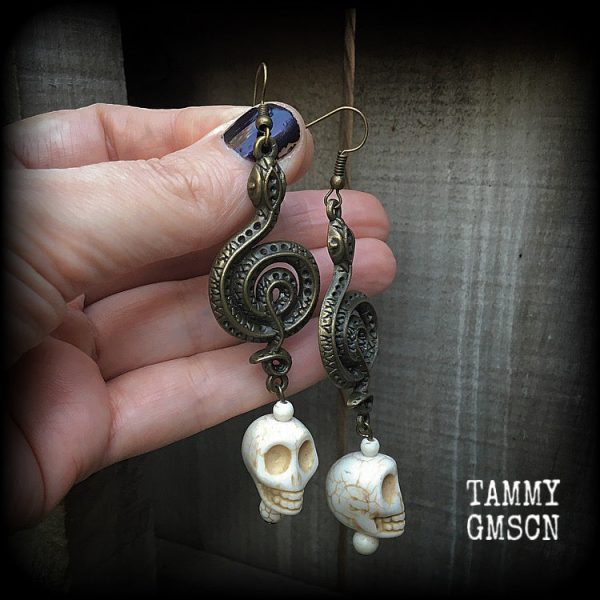 Serpent and skull earrings-Damballah jewelry For Discount